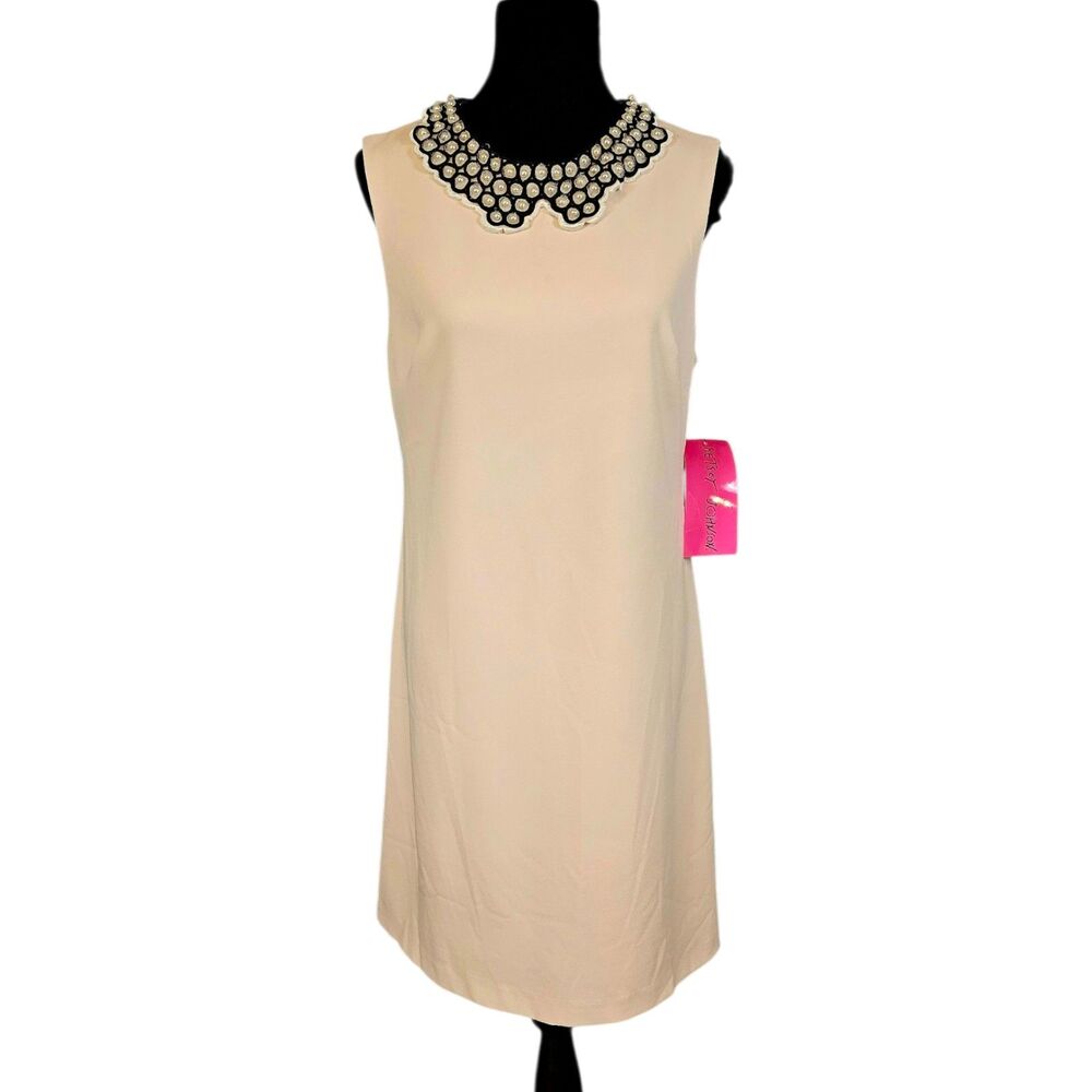 Betsey Johnson NWT Pearl Collar Scuba Crepe Dress Size 12 Almond Blush
